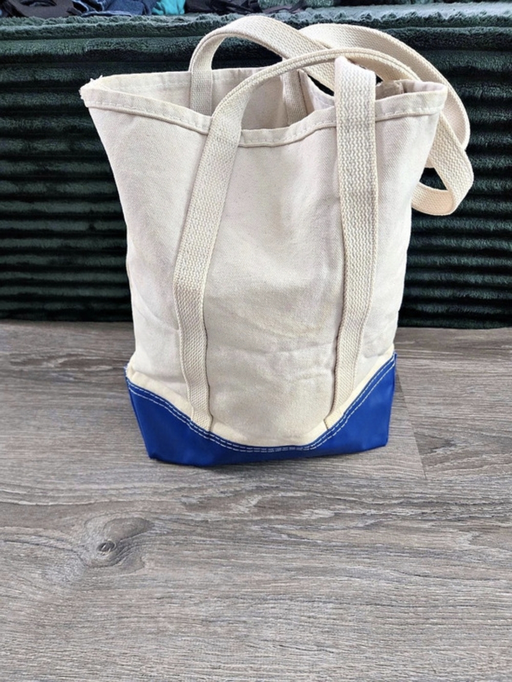 Steele Canvas Tote With Blue Leather Bottom